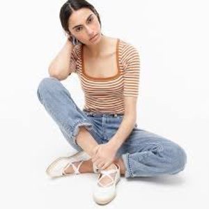 J.Crew Perfect-fit elbow-sleeve squareneck T-shirt in stripe